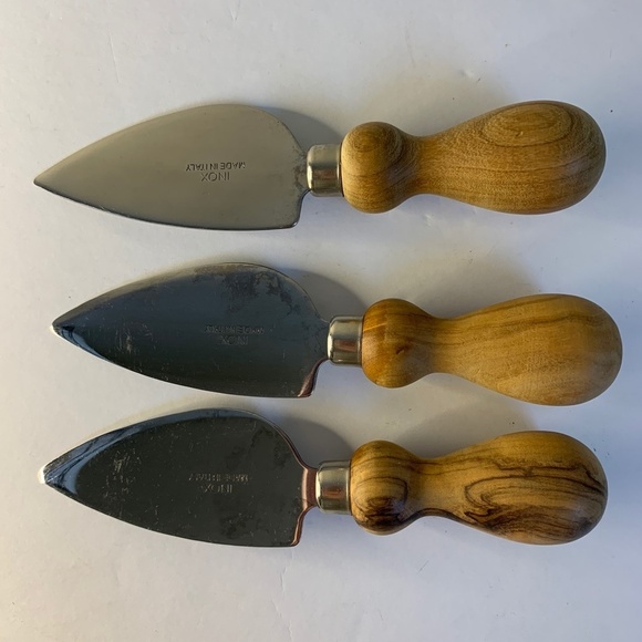 nox Italy Cheese Knife Spreader 3 Piece Set Stainless Steel Wooden Handle - Picture 2 of 12